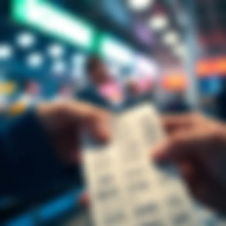 A close-up of hands selecting lottery numbers on a ticket