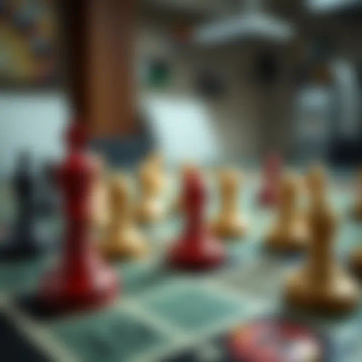 A strategic board with game pieces representing various betting strategies.